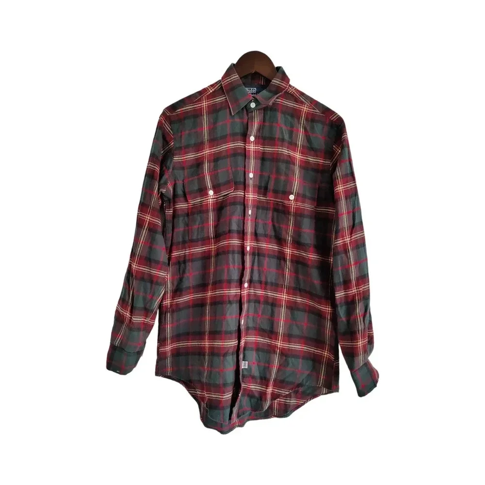 Polo by Ralph Lauren Flannel Plaid‎ Long Sleeve Button Down Red & Green Shirt  S